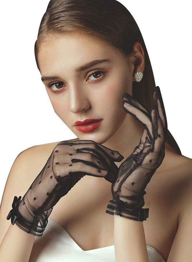 QRBTSCL Short Black Lace Gloves Tea Party Gloves Costumes Glove for Wedding Dinner Party - Image 1